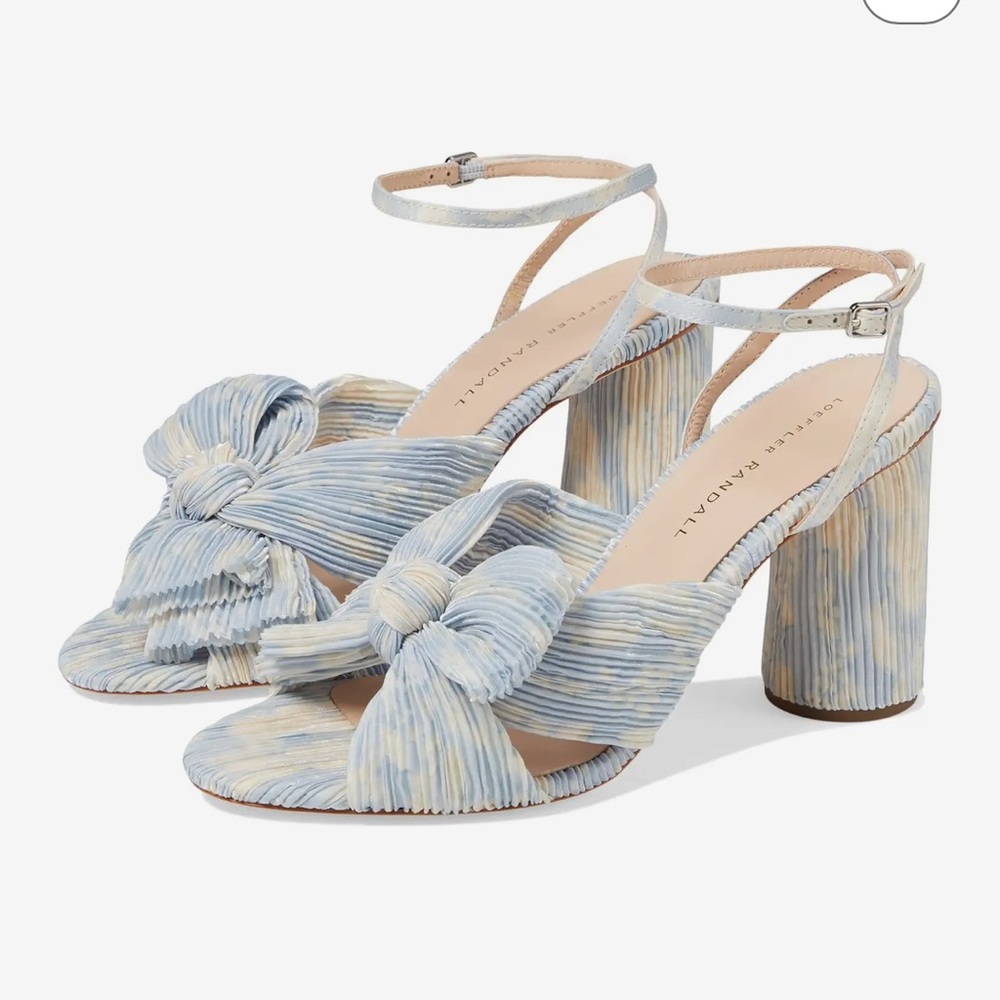 Loeffler Randall Blue Pleated Bow Block Heel Sandals